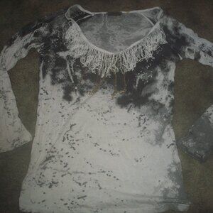 womens white fringe top.chain bling.lightweight blouse.size small